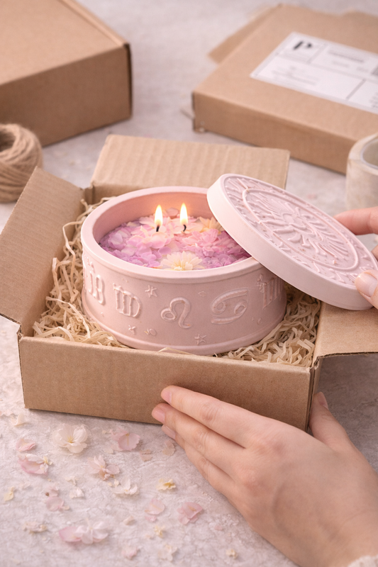 🌸 Kapaklı Pembe Özel Tasarım Afrodizyak Aromaterapi Mum (Krem)